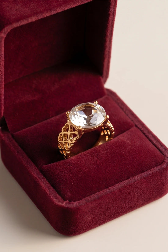Gold Plated Clear Crystal Filigree Heart Ring