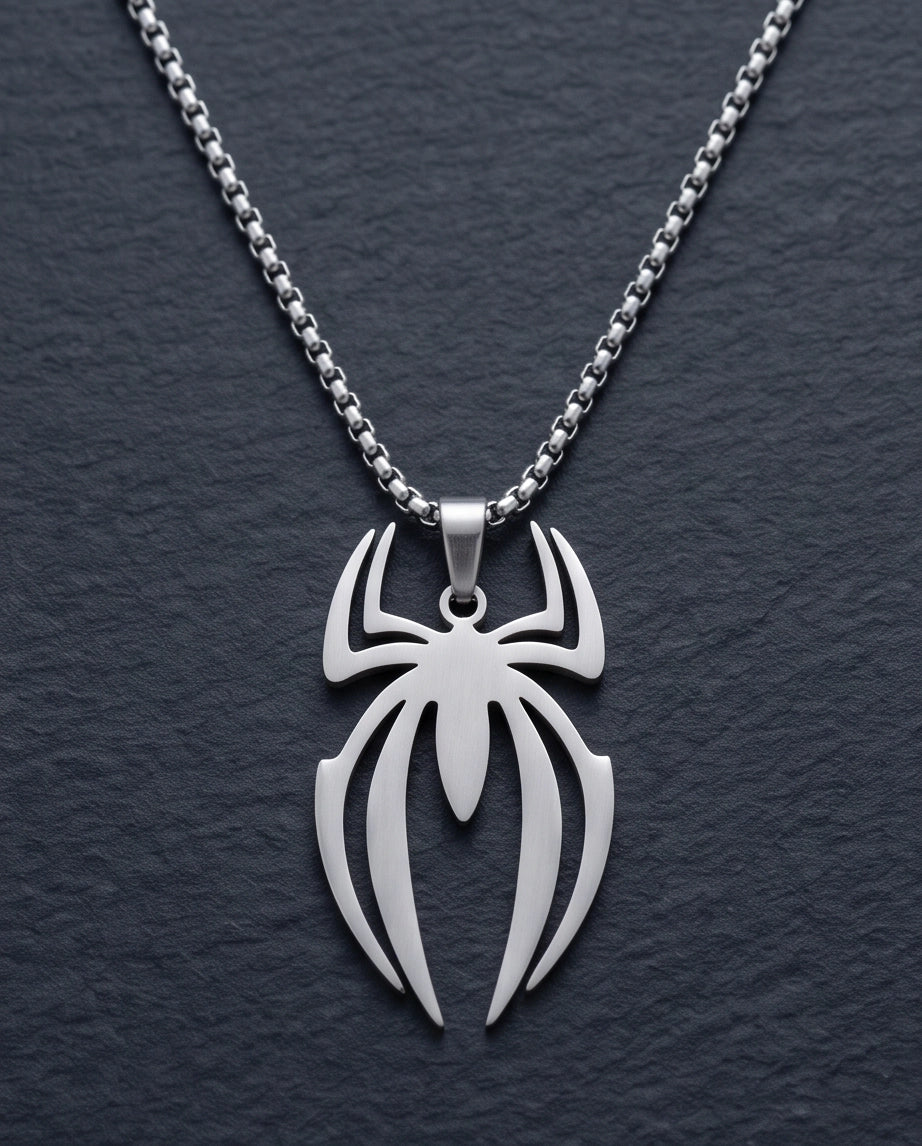 Silver Tribal Spider Emblem Pendant Necklace