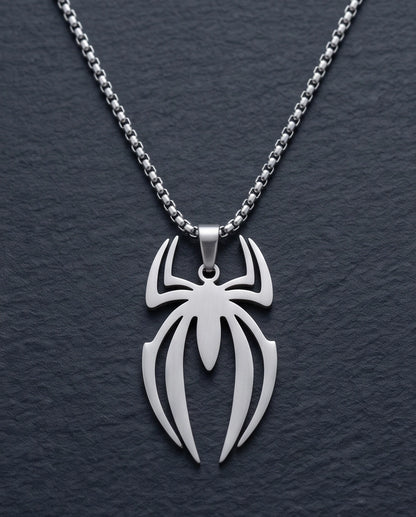 Silver Tribal Spider Emblem Pendant Necklace