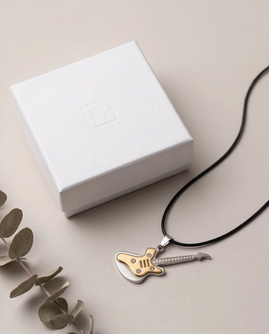 Gold and Silver Crystal Electric Guitar Cord Necklace