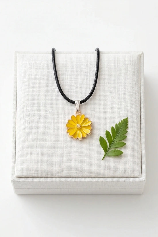 Vibrant Yellow Sunflower Enamel Pendant Necklace with Crystal Accent