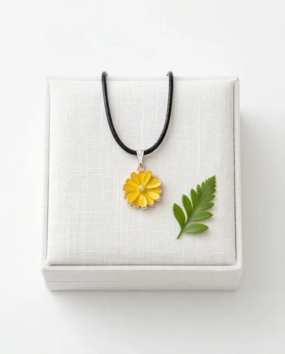Vibrant Yellow Sunflower Enamel Pendant Necklace with Crystal Accent