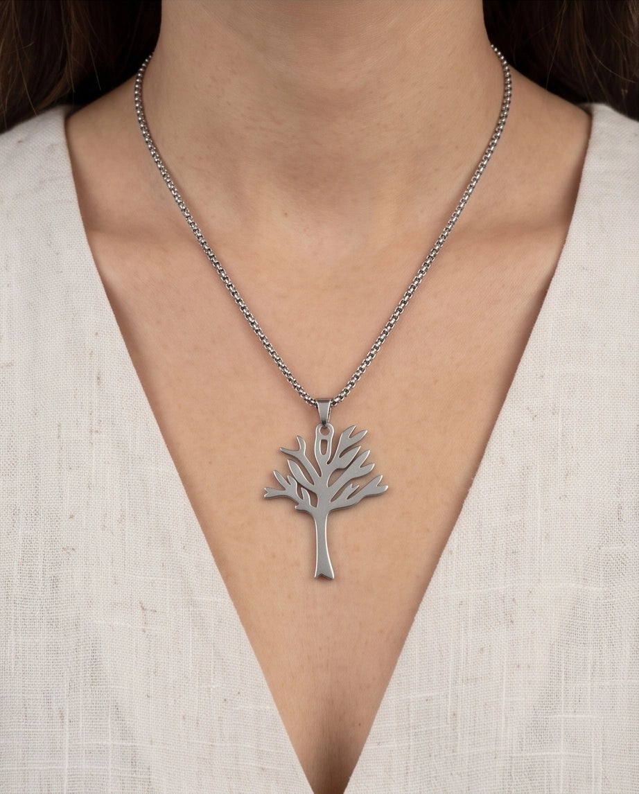 Silver Tree of Life Cutout Pendant Necklace
