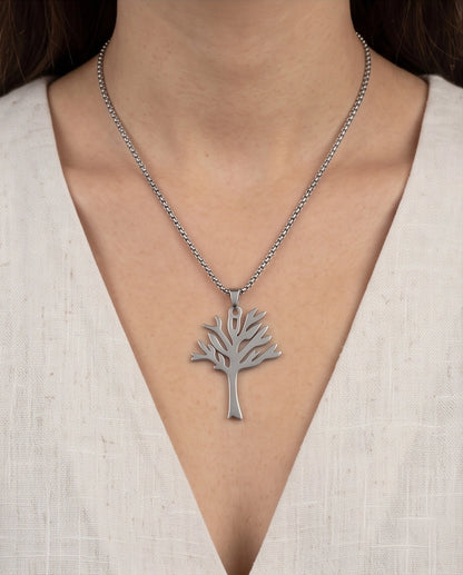 Silver Tree of Life Cutout Pendant Necklace