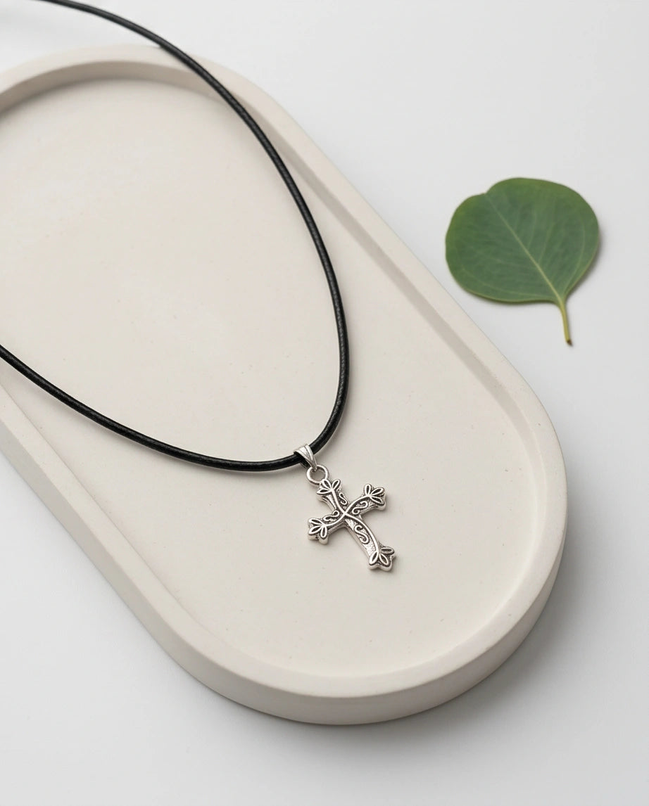 Silver Ornate Filigree Cross Necklace