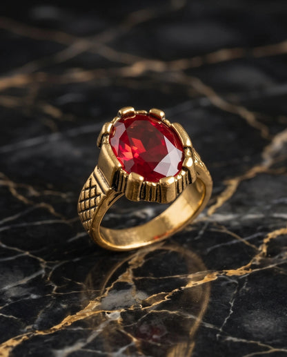 Antique Gold Oval Ruby Crown Signet Ring