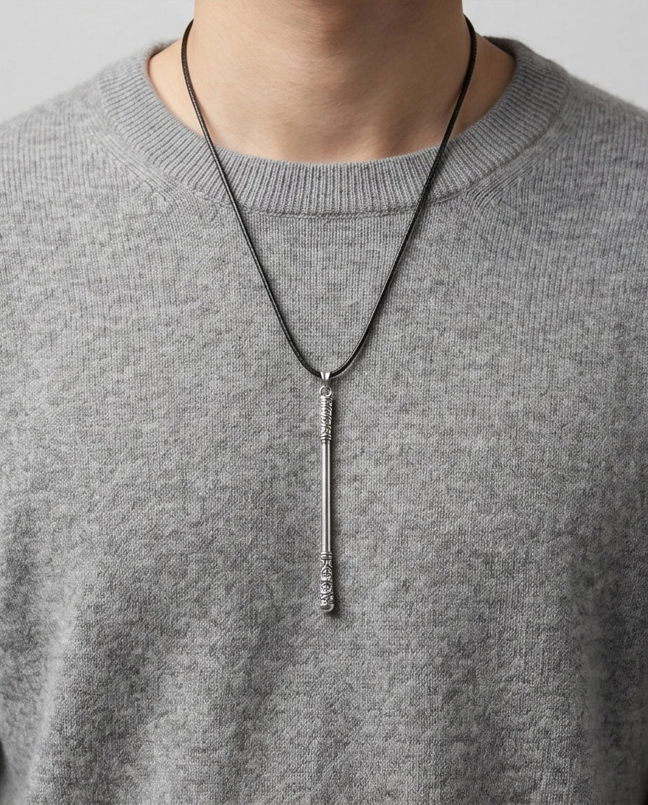 Carved Staff Pendant Necklace