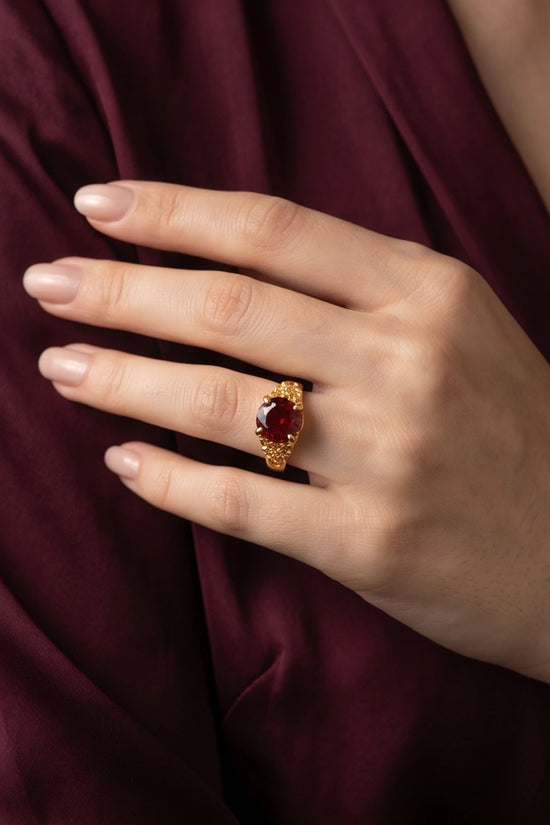 Golden Crimson Botanical Blossom Ring