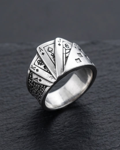 Royal Flush Playing Cards Band Silver Ring