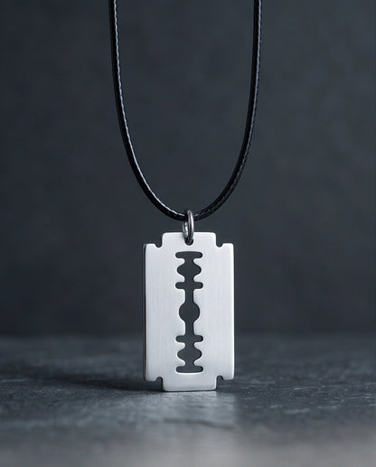 Brushed Silver Razor Blade Cord Necklace