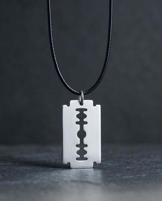 Brushed Silver Razor Blade Cord Necklace