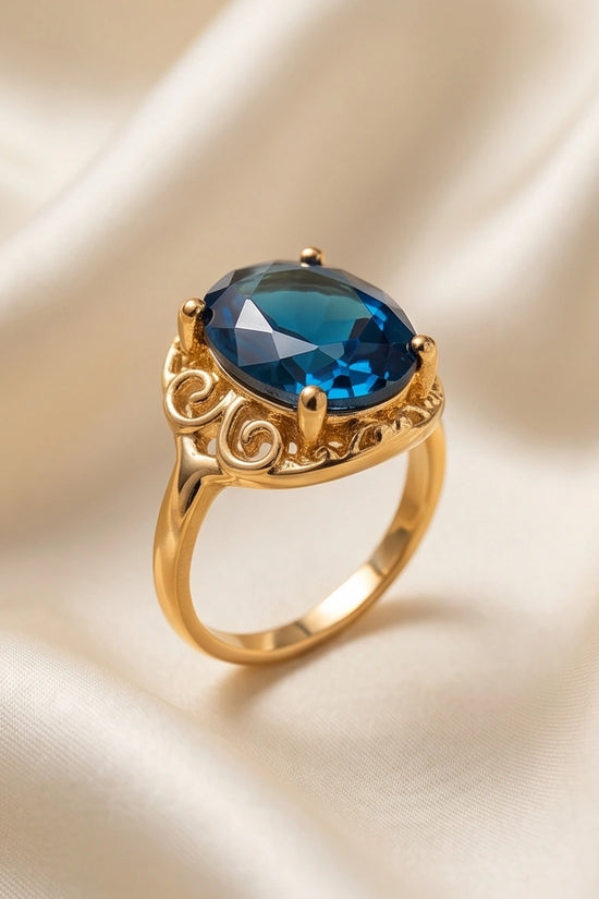 Gold Plated London Blue Oval Baroque Ring
