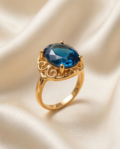 Gold Plated London Blue Oval Baroque Ring