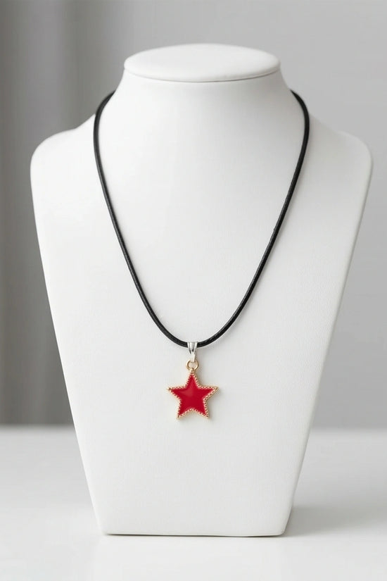 Vibrant Red Star Enamel Pendant Necklace