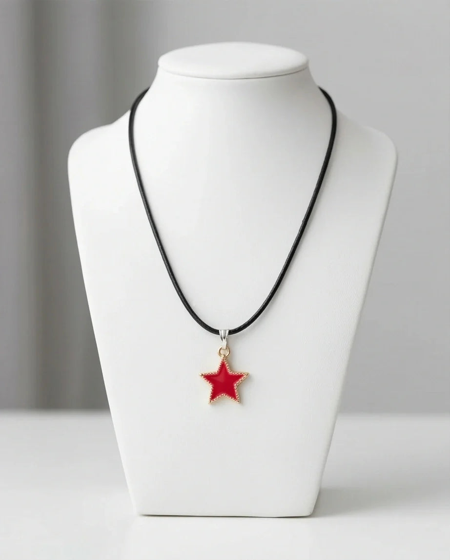 Vibrant Red Star Enamel Pendant Necklace