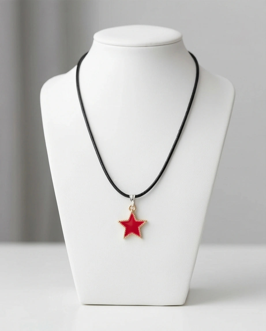 Vibrant Red Star Enamel Pendant Necklace