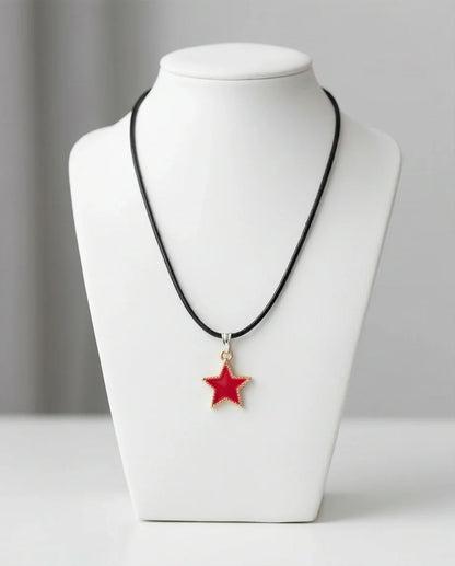 Vibrant Red Star Enamel Pendant Necklace