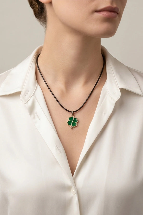 Gold and Green Four-Leaf Clover Necklace