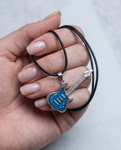 Blue and Silver Electric Guitar Cord Necklace