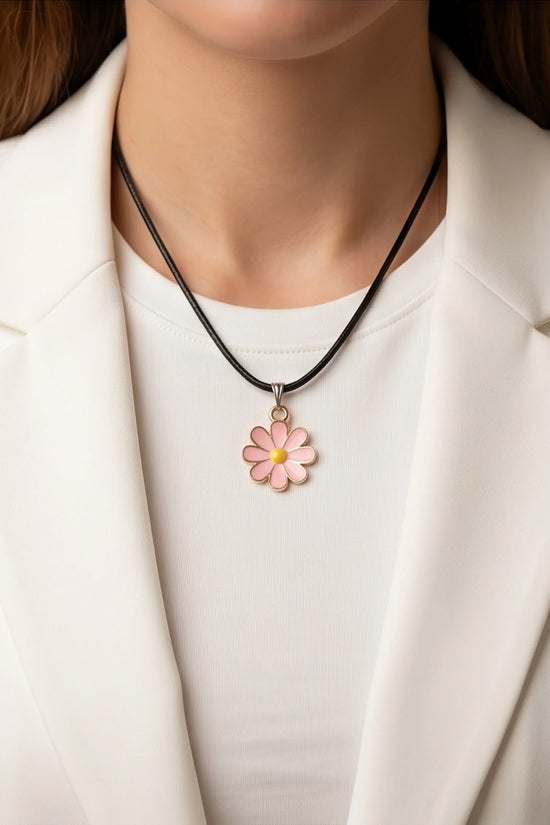 Light Pink Daisy Enamel Pendant Necklace