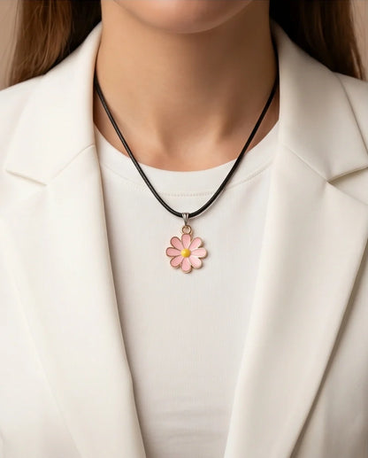 Light Pink Daisy Enamel Pendant Necklace