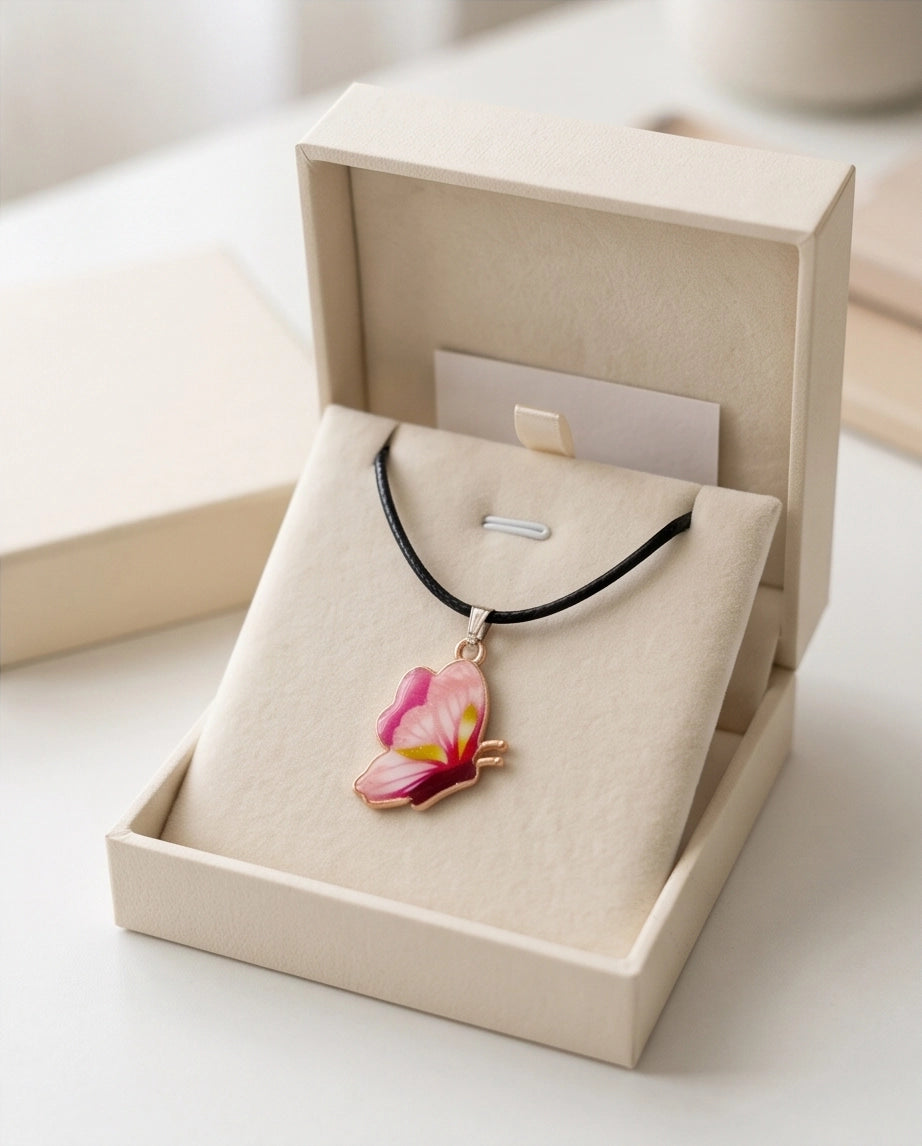 Gradient Pink Butterfly Cord Necklace