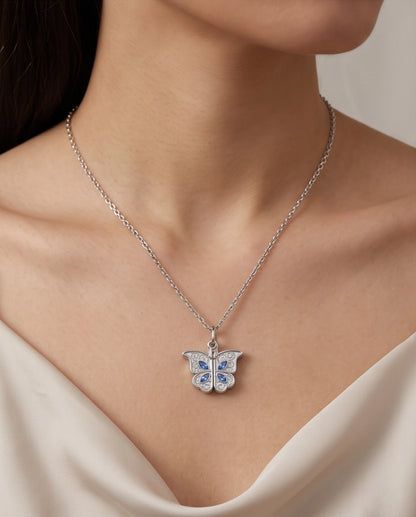 Silver Butterfly Secret Heart Pendant Necklace