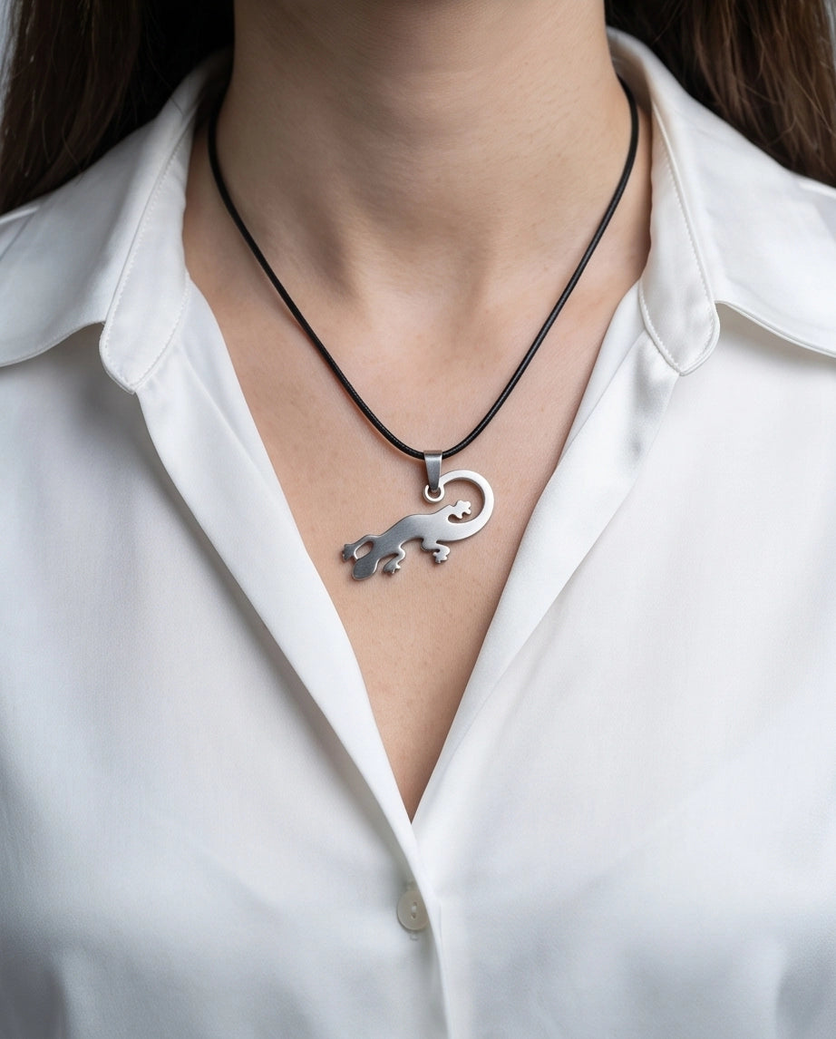 Brushed Silver Lizard Cord Necklace