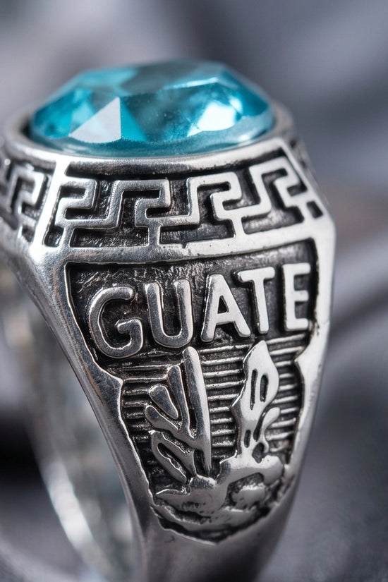 Vintage Aquamarine Blue Military Signet Ring