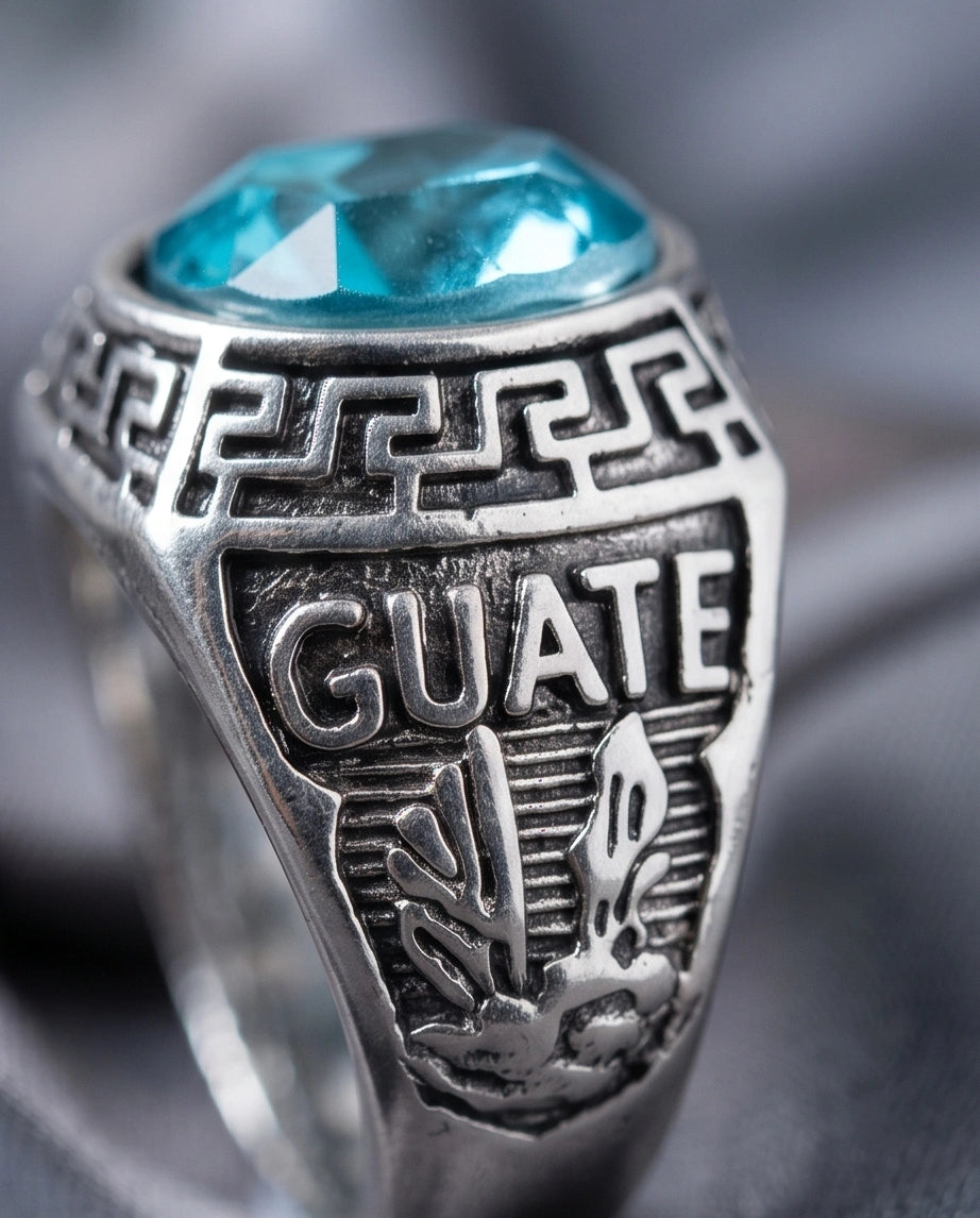 Vintage Aquamarine Blue Military Signet Ring