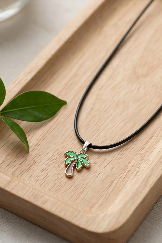 Gold and Green Palm Tree Necklace