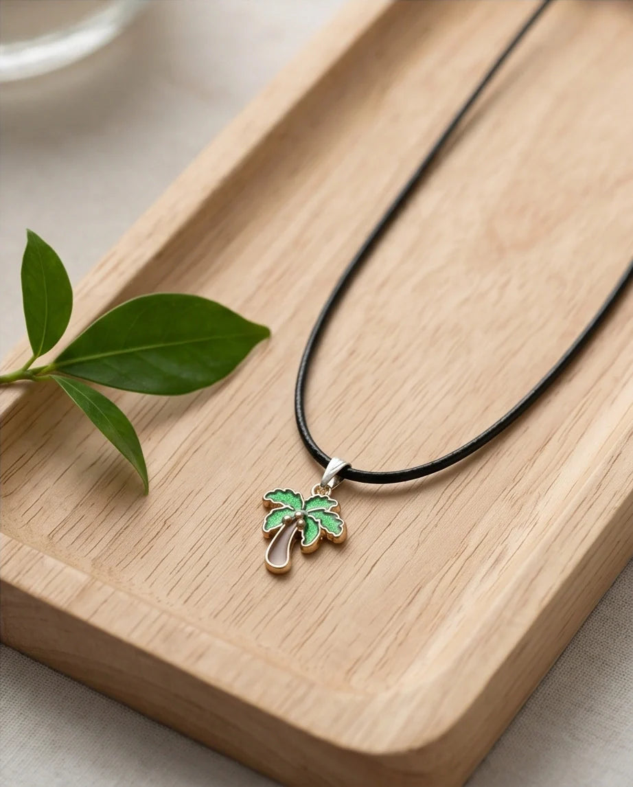 Gold and Green Palm Tree Necklace