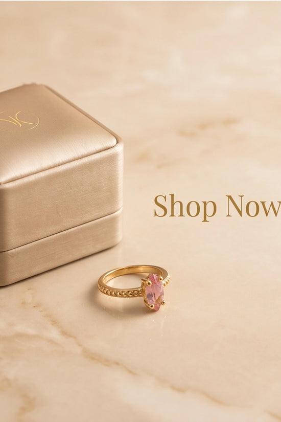 Vintage Gold Marquise Pink Tourmaline Milgrain Ring