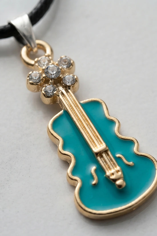 Gold and Turquoise Enamel Violin Necklace