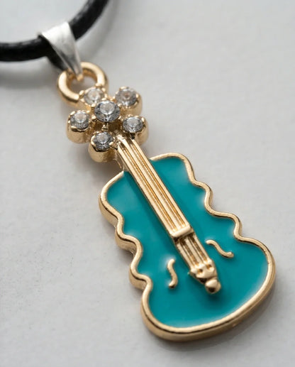 Gold and Turquoise Enamel Violin Necklace