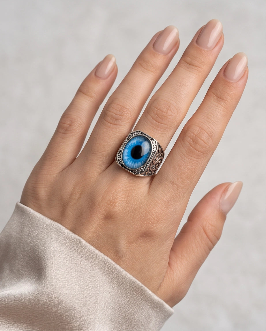 Azure Iris Filigree Octagonal Silver Ring