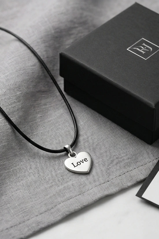 Silver Engraved Love Heart Necklace