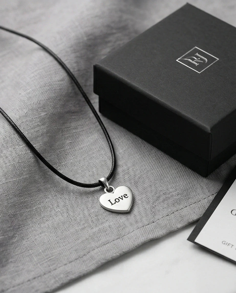 Silver Engraved Love Heart Necklace