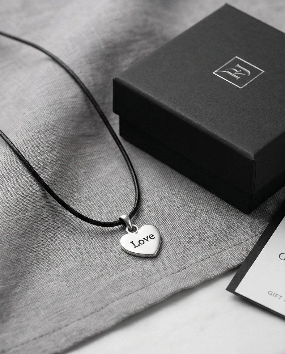 Silver Engraved Love Heart Necklace