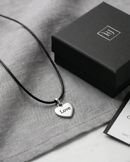 Silver Engraved Love Heart Necklace