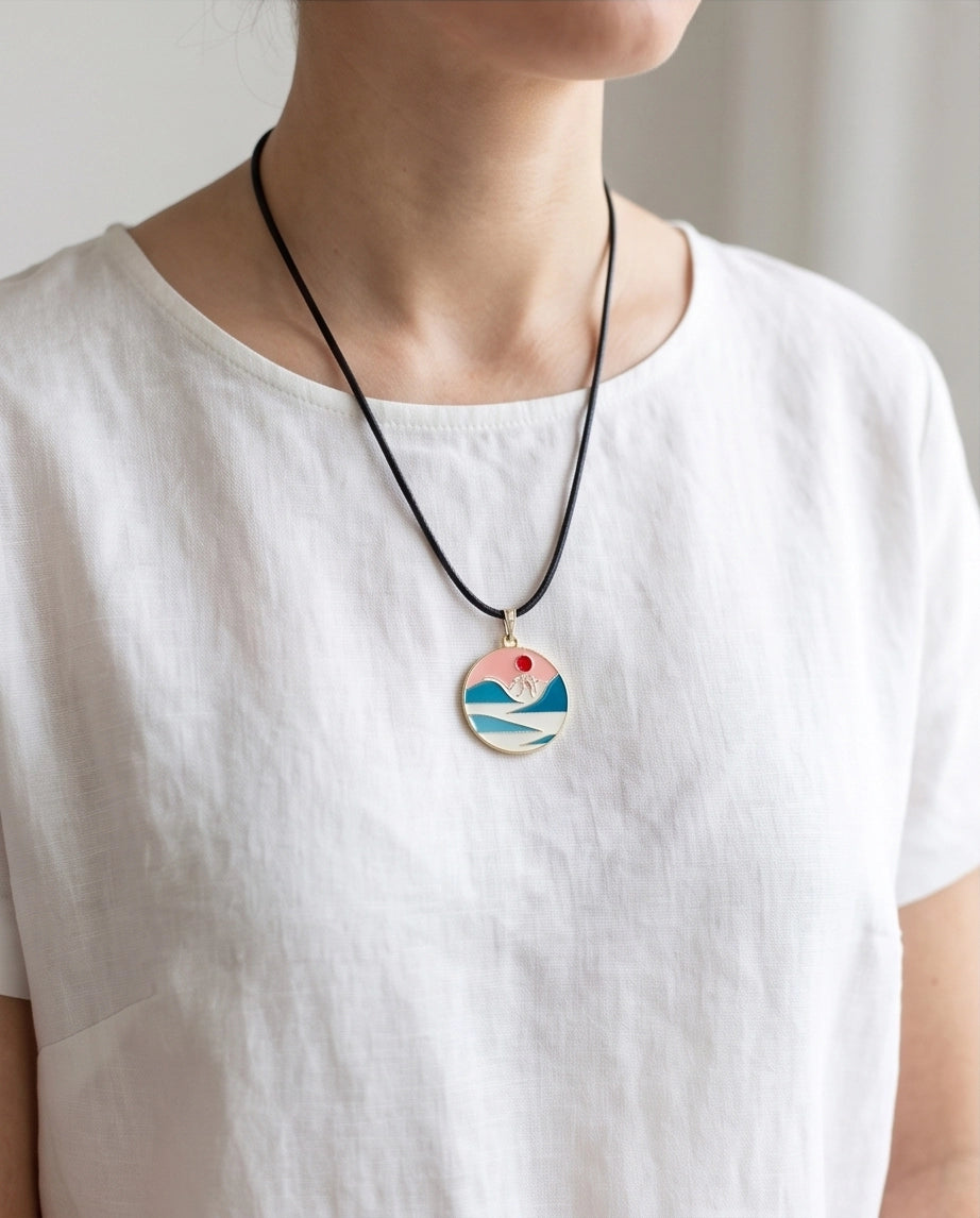 Sunset Wave Medallion Cord Necklace