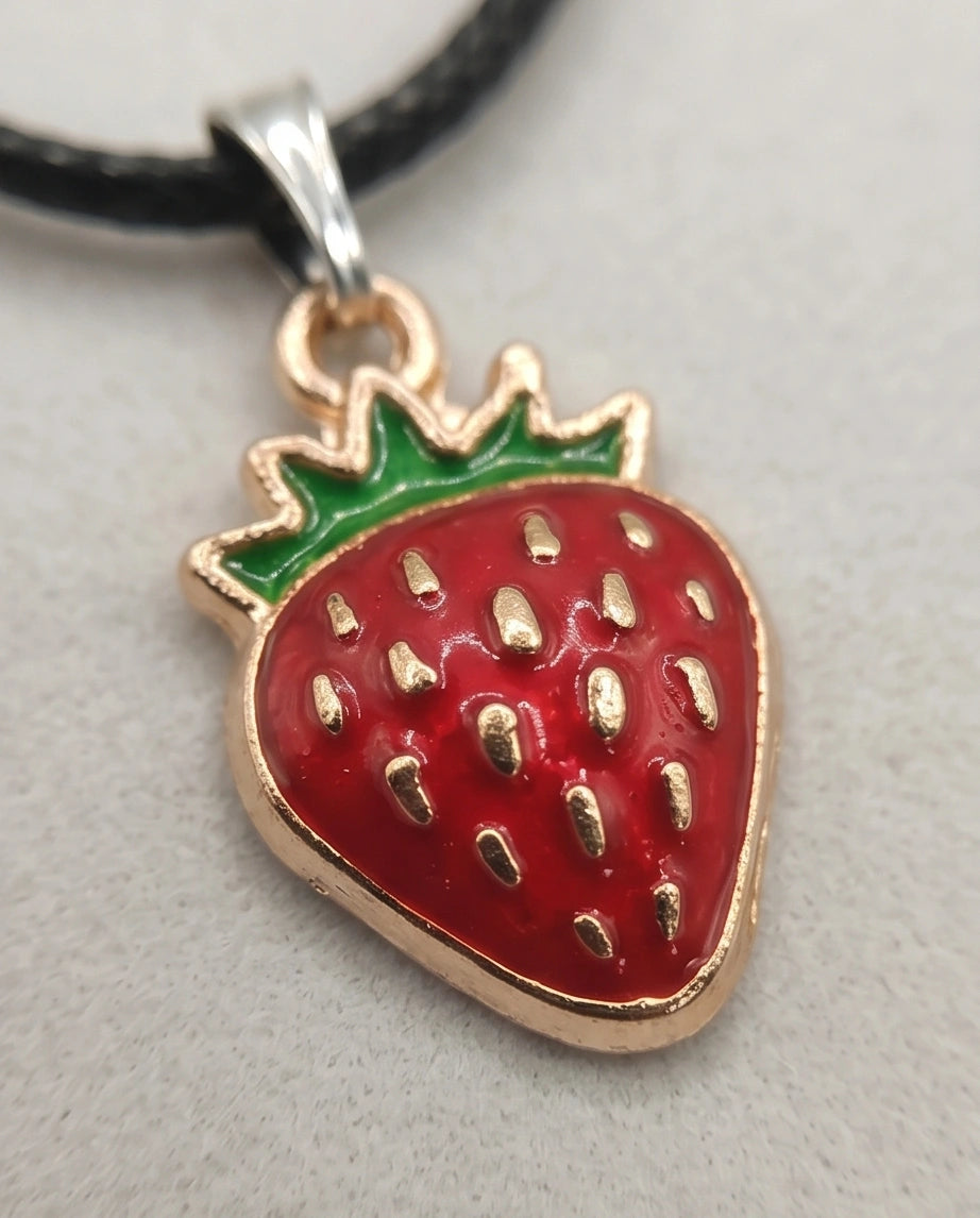 Gold and Red Strawberry Pendant Necklace