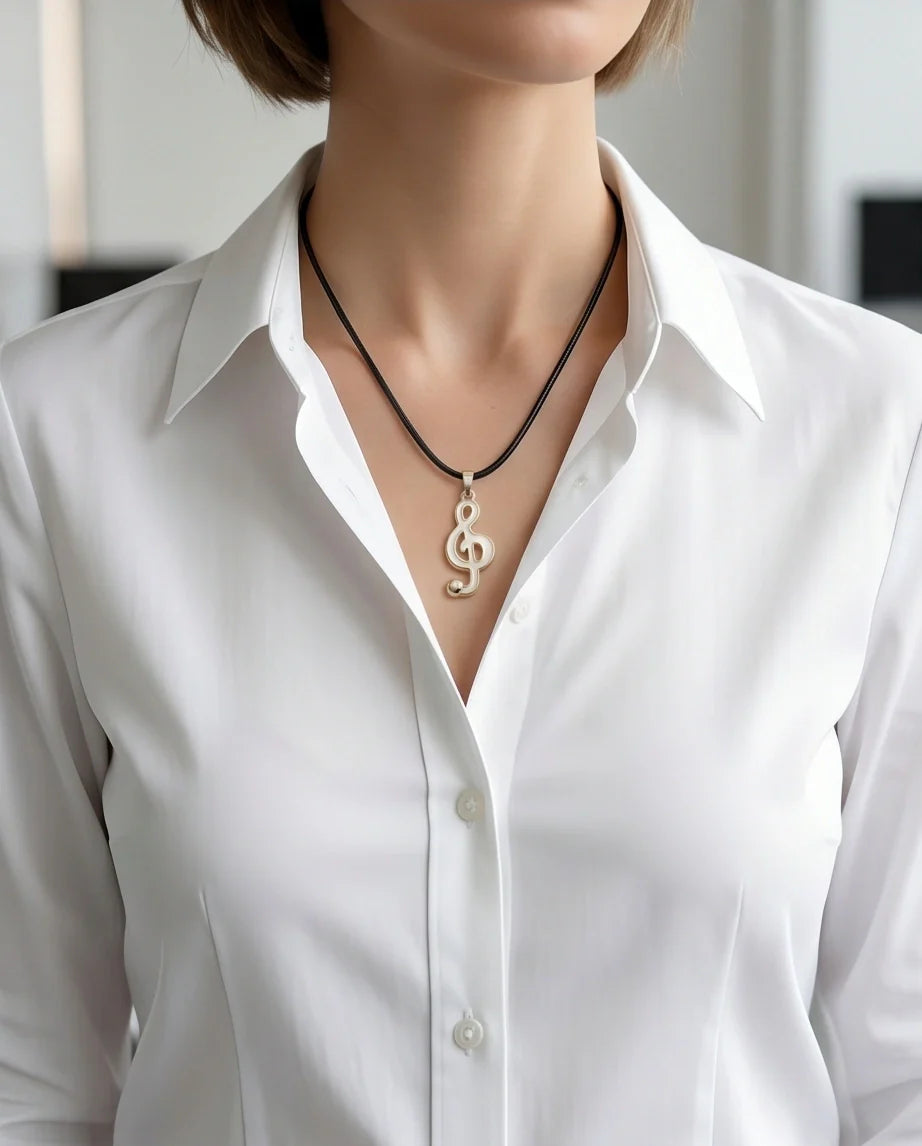 Gold and White Treble Clef Necklace