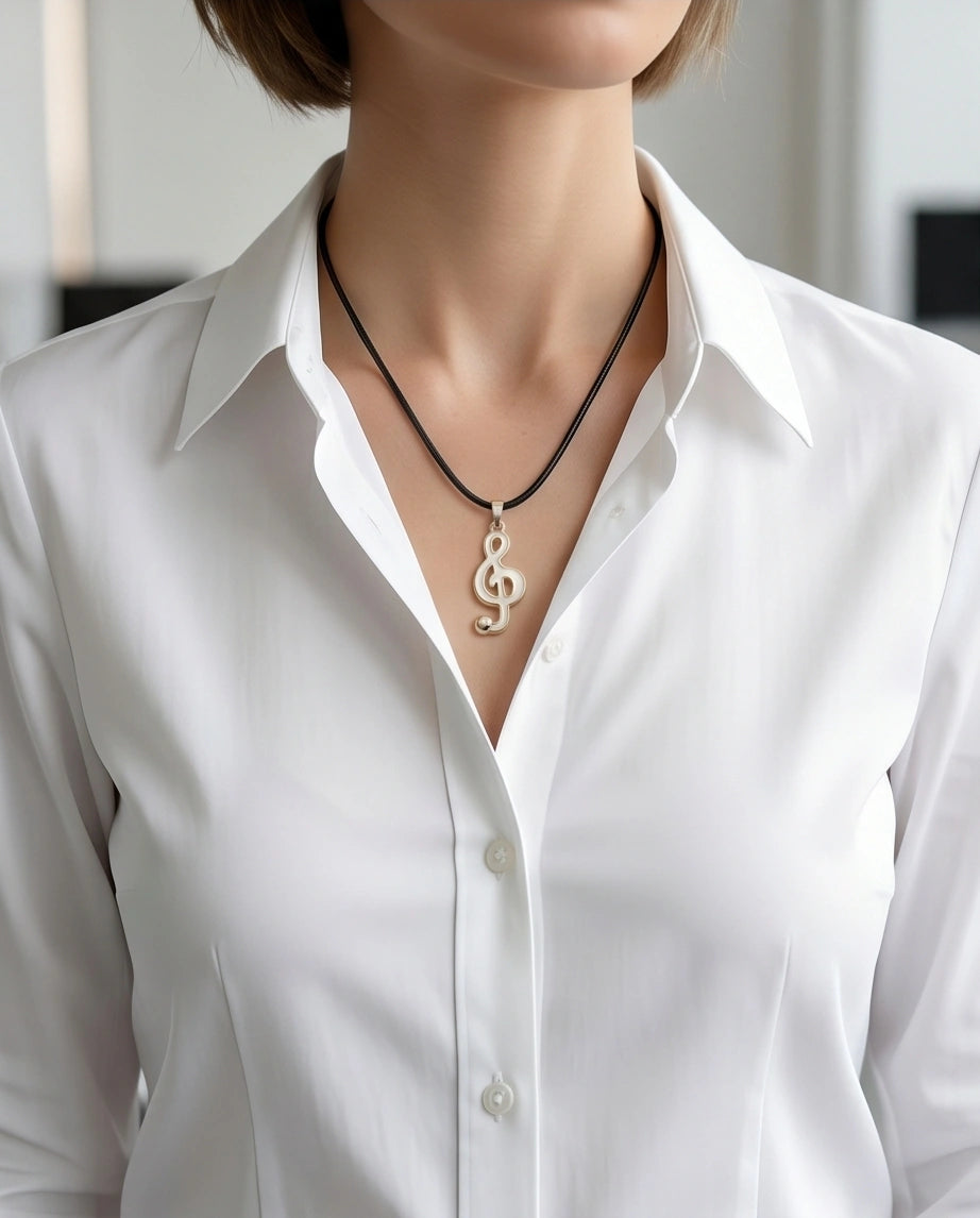 Gold and White Treble Clef Necklace