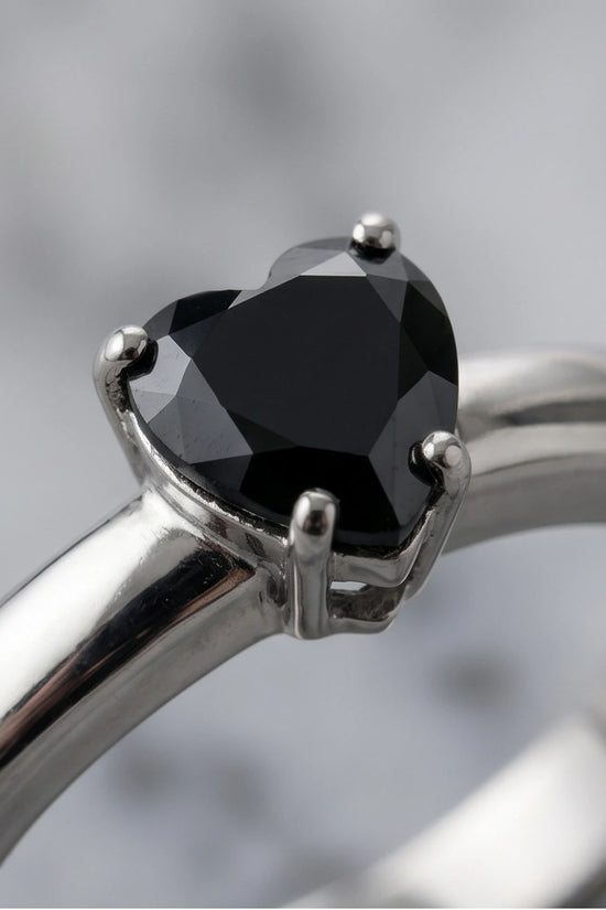 Sterling Silver Heart-Cut Black Onyx Solitaire Ring