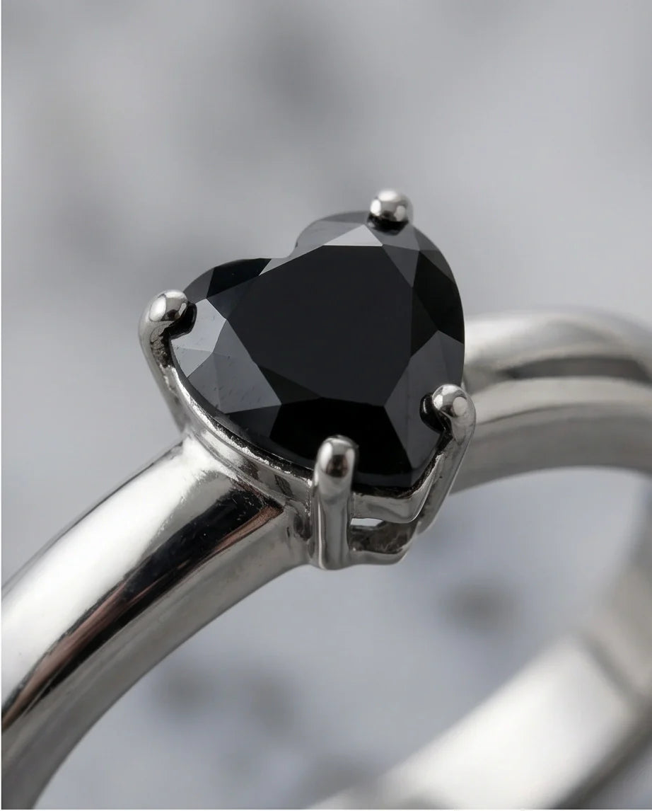 Sterling Silver Heart-Cut Black Onyx Solitaire Ring