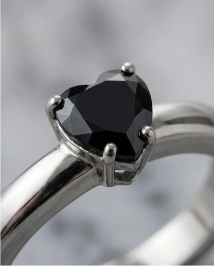 Sterling Silver Heart-Cut Black Onyx Solitaire Ring