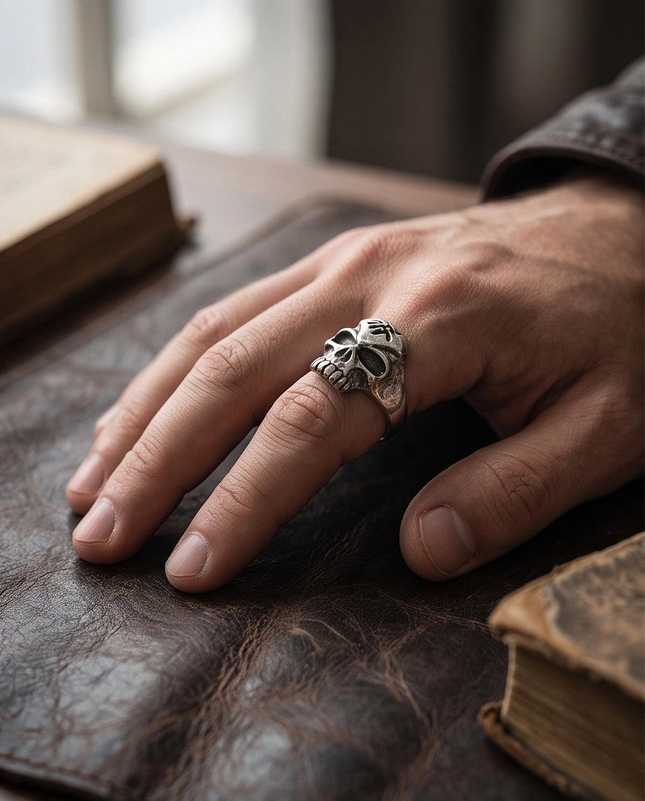 Spider Emblem Skull Signet Ring