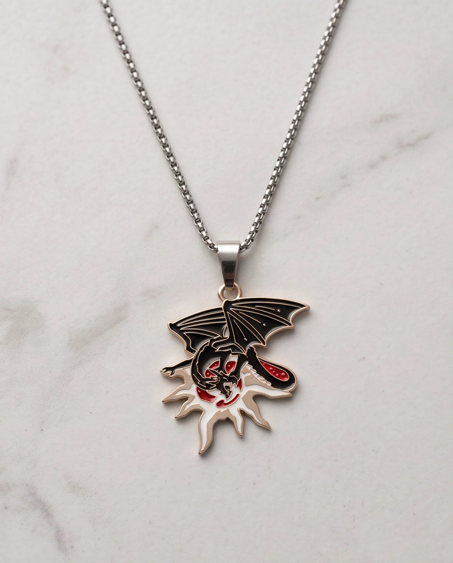 Gold Celestial Sun Dragon Enamel Pendant Necklace