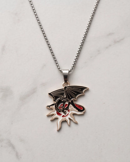 Gold Celestial Sun Dragon Enamel Pendant Necklace
